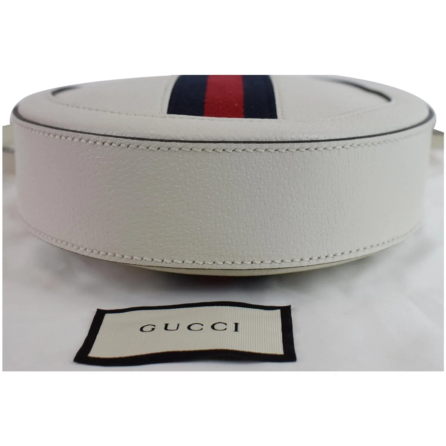 GUCCI Ophidia Mini GG Round Web Leather Crossbody Bag White 550618