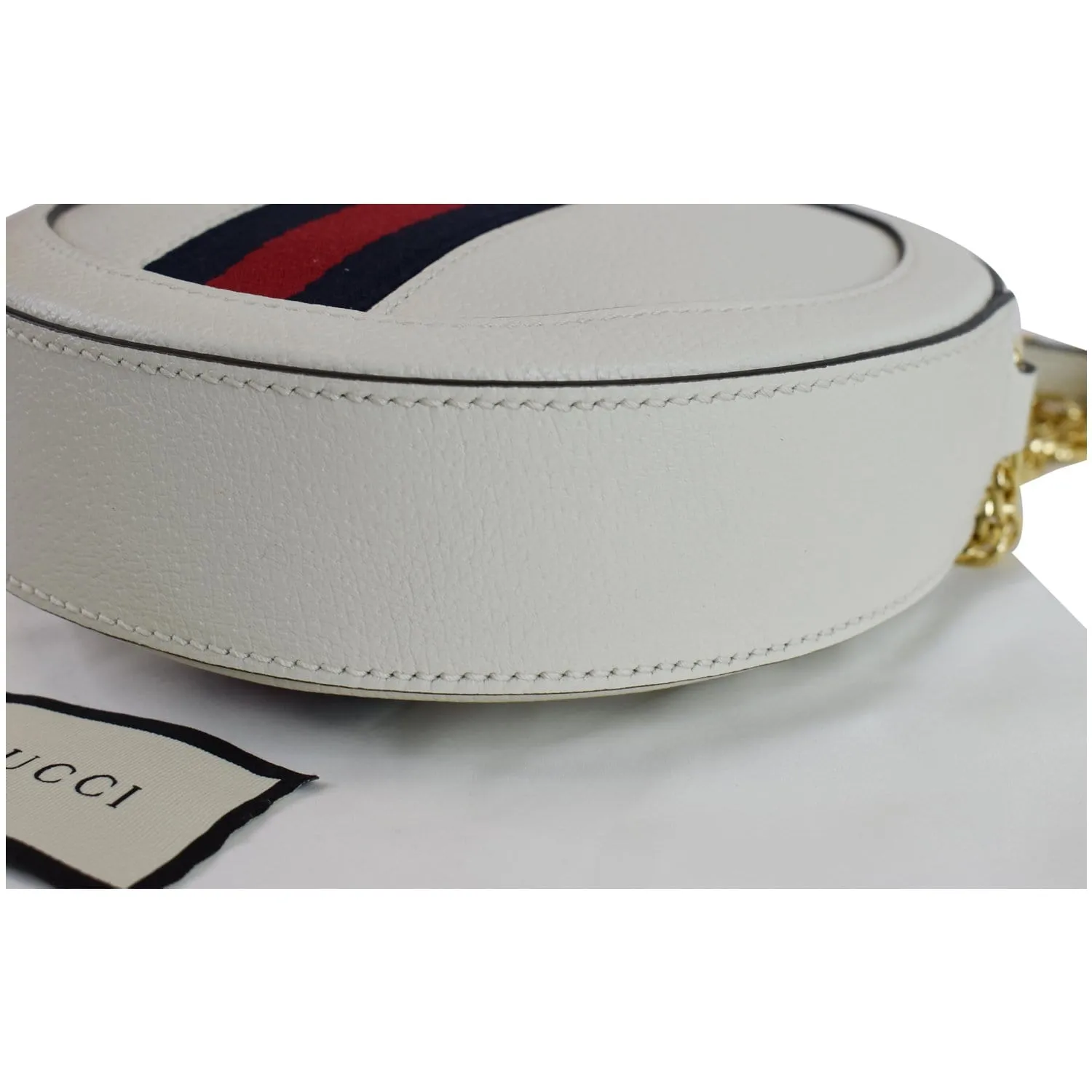 GUCCI Ophidia Mini GG Round Web Leather Crossbody Bag White 550618
