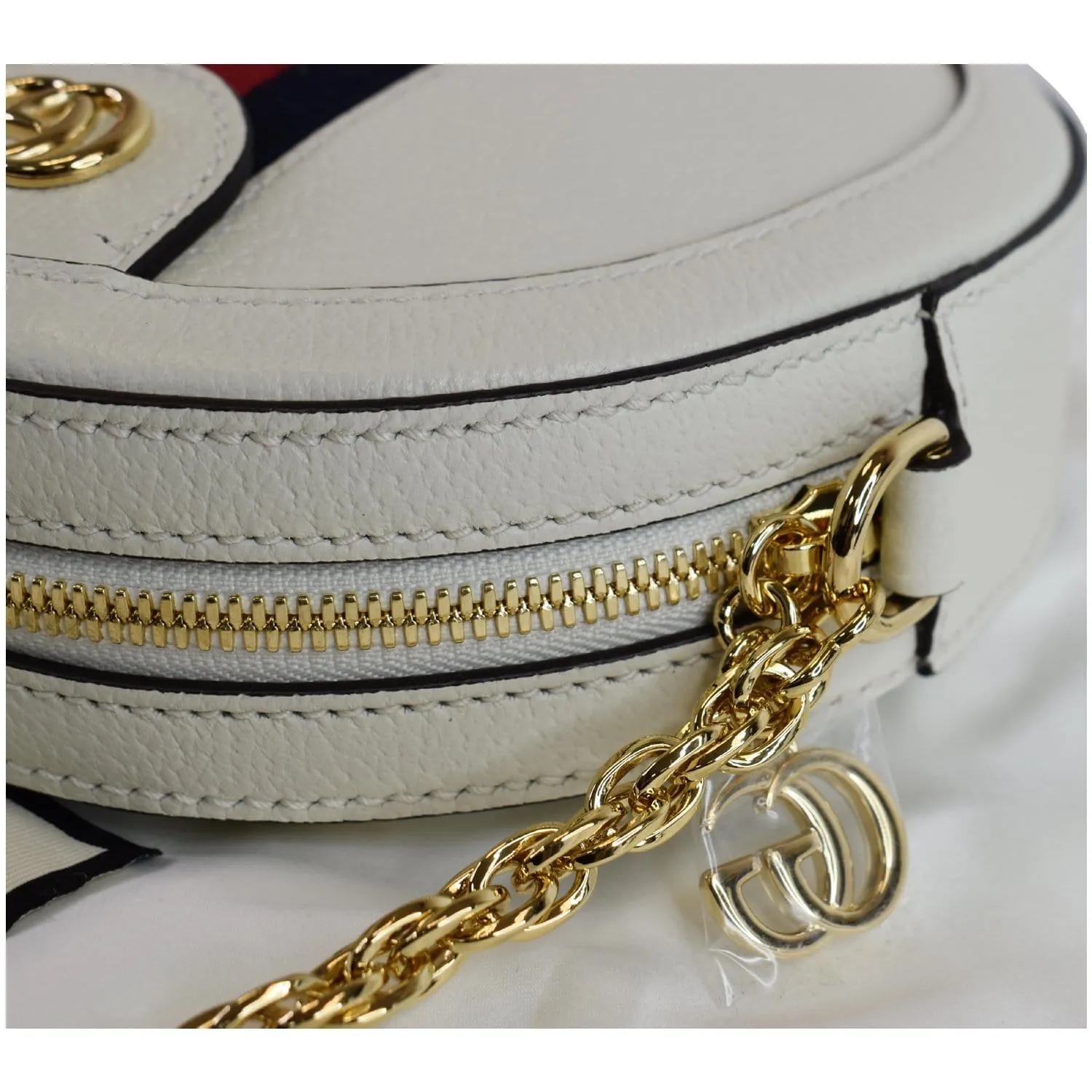 GUCCI Ophidia Mini GG Round Web Leather Crossbody Bag White 550618