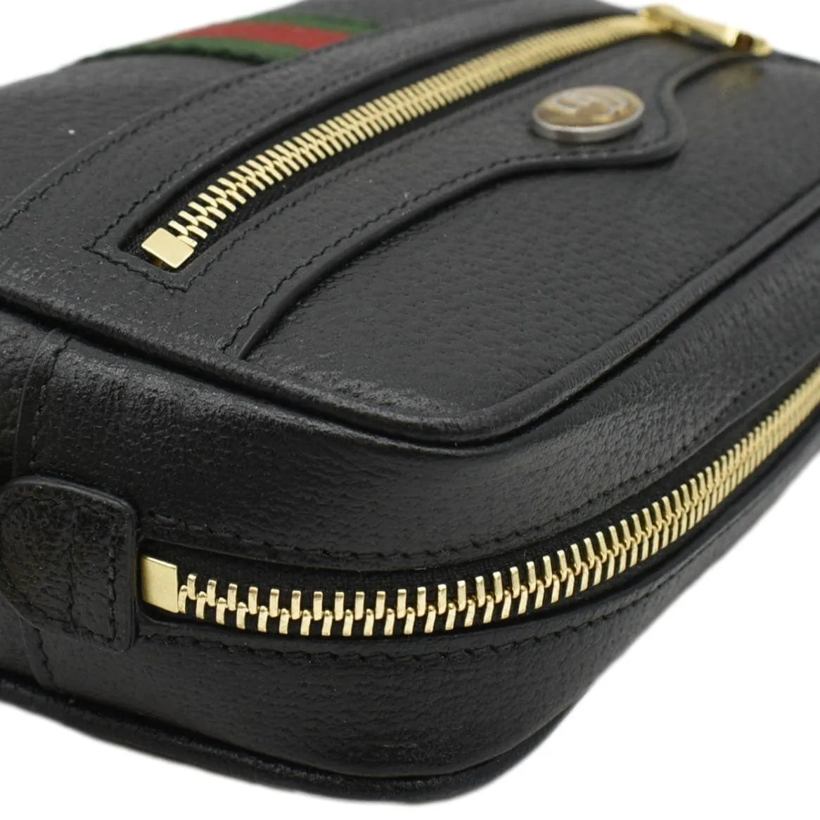 GUCCI Ophidia Web Mini  Leather Crossbody Bag Black 719885