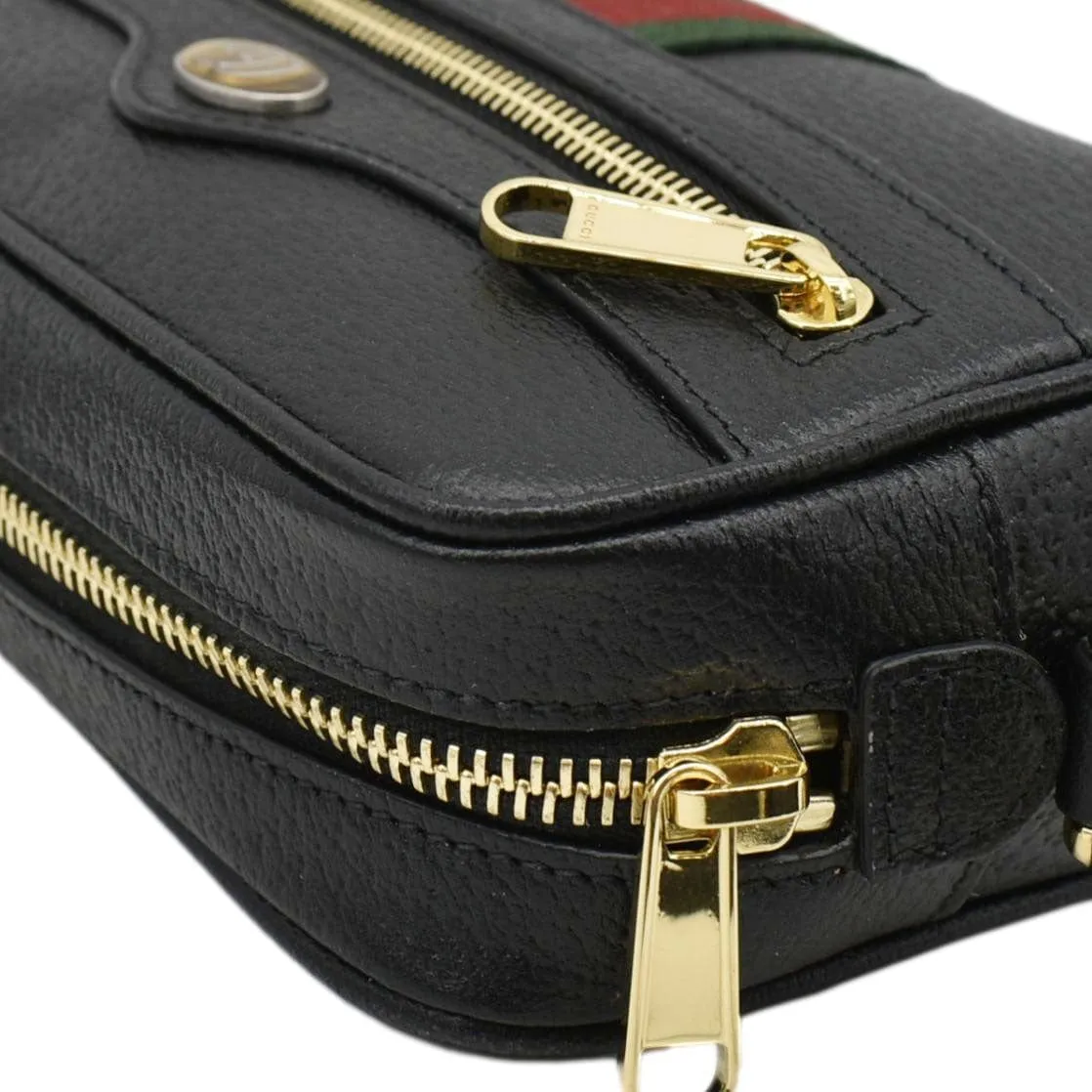 GUCCI Ophidia Web Mini  Leather Crossbody Bag Black 719885