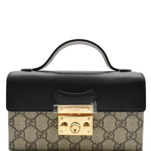 GUCCI Padlock Mini GG Supreme Canvas Top Handle Crossbody Bag Beige 652683