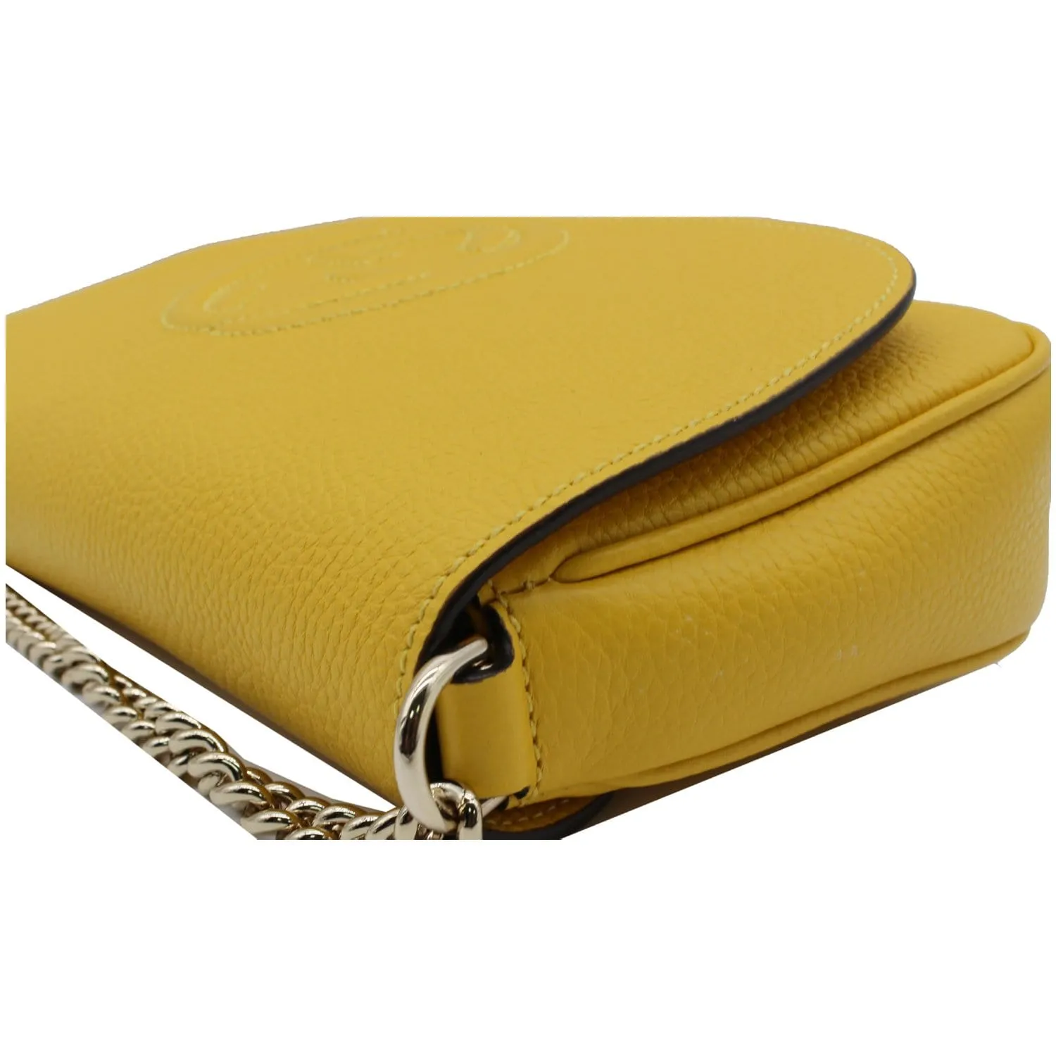 GUCCI Soho Chain Flap Leather Crossbody Bag Yellow 536224
