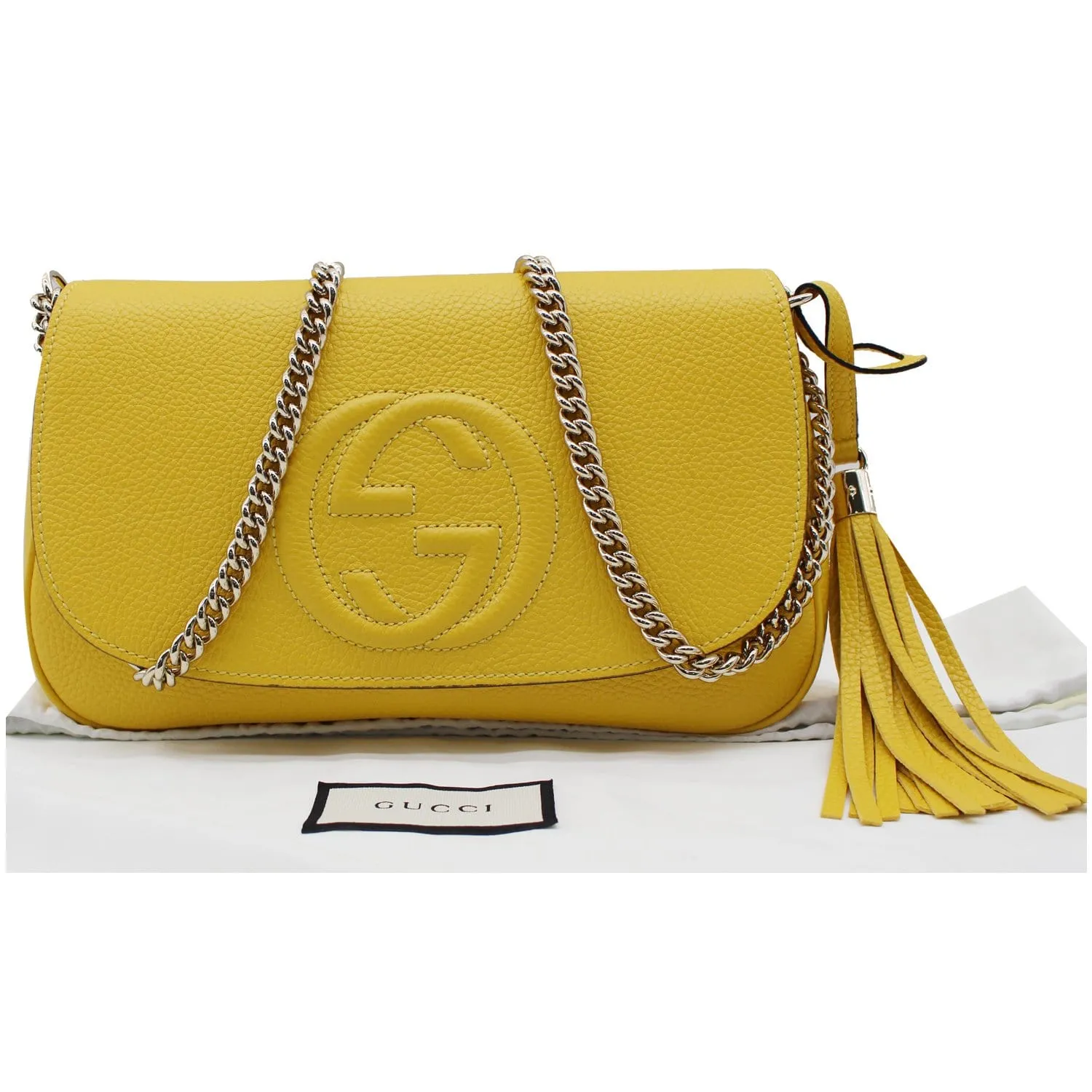 GUCCI Soho Chain Flap Leather Crossbody Bag Yellow 536224