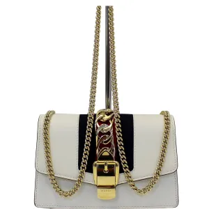 GUCCI Super Mini Sylvie Calfskin Leather Chain Crossbody Bag White