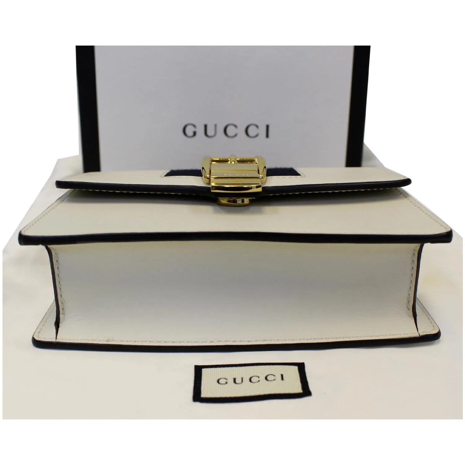 GUCCI Super Mini Sylvie Calfskin Leather Chain Crossbody Bag White