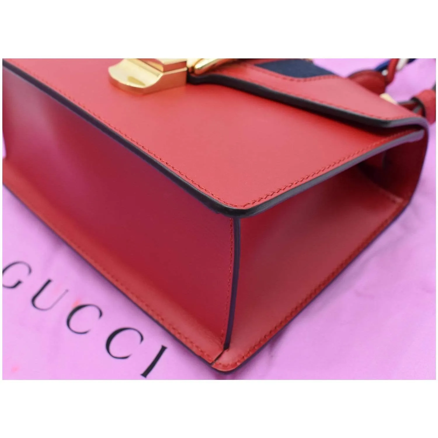 GUCCI Sylvie Mini Leather Crossbody Bag Red 470270