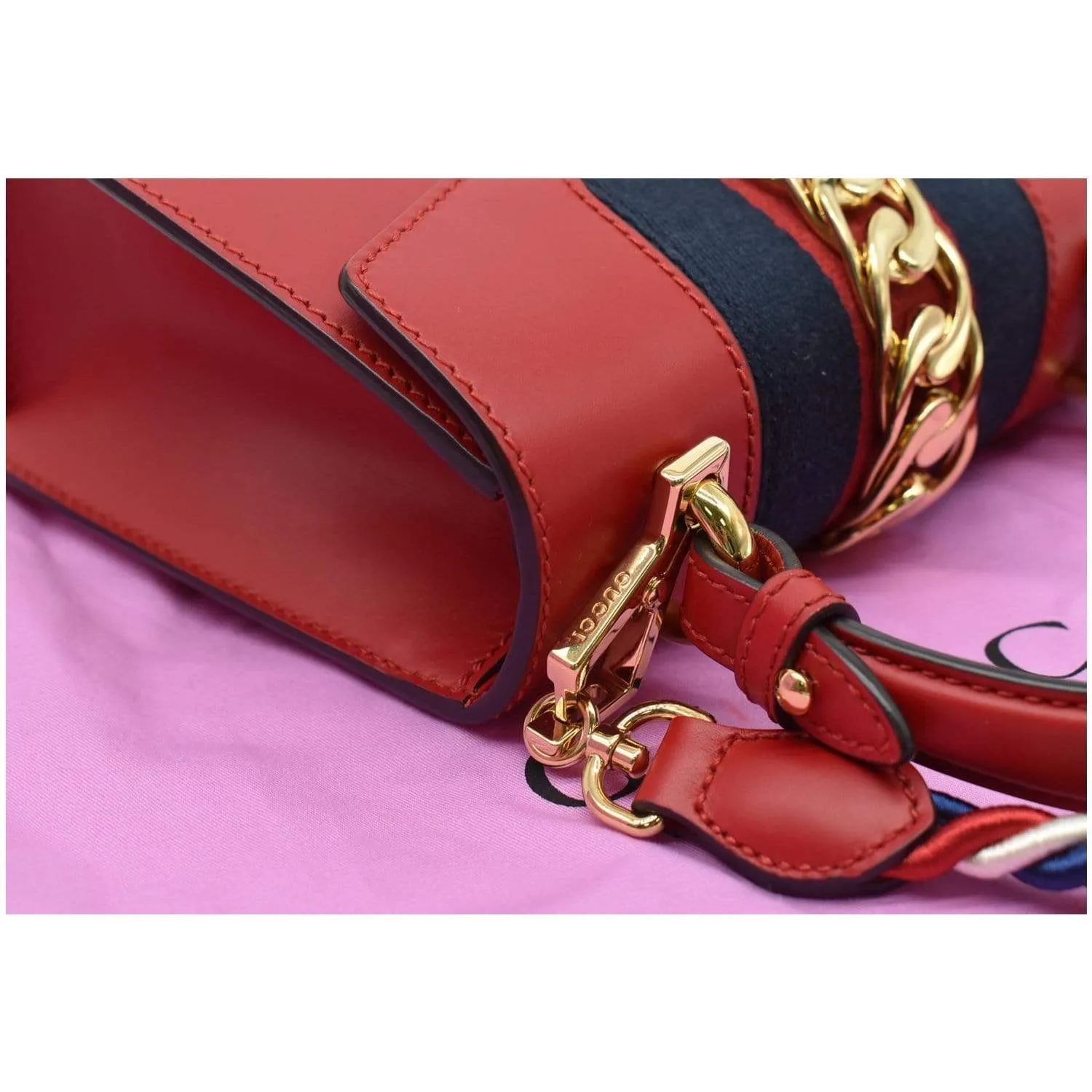 GUCCI Sylvie Mini Leather Crossbody Bag Red 470270