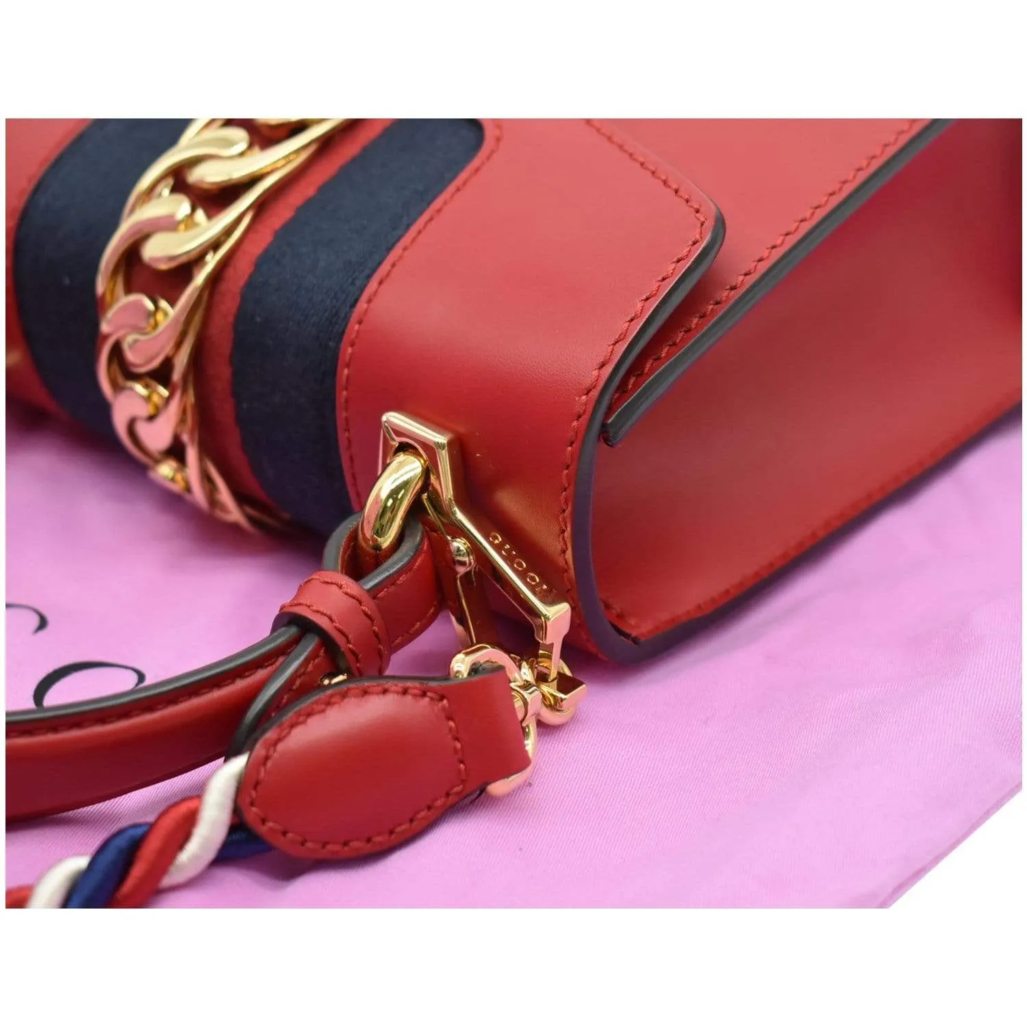 GUCCI Sylvie Mini Leather Crossbody Bag Red 470270