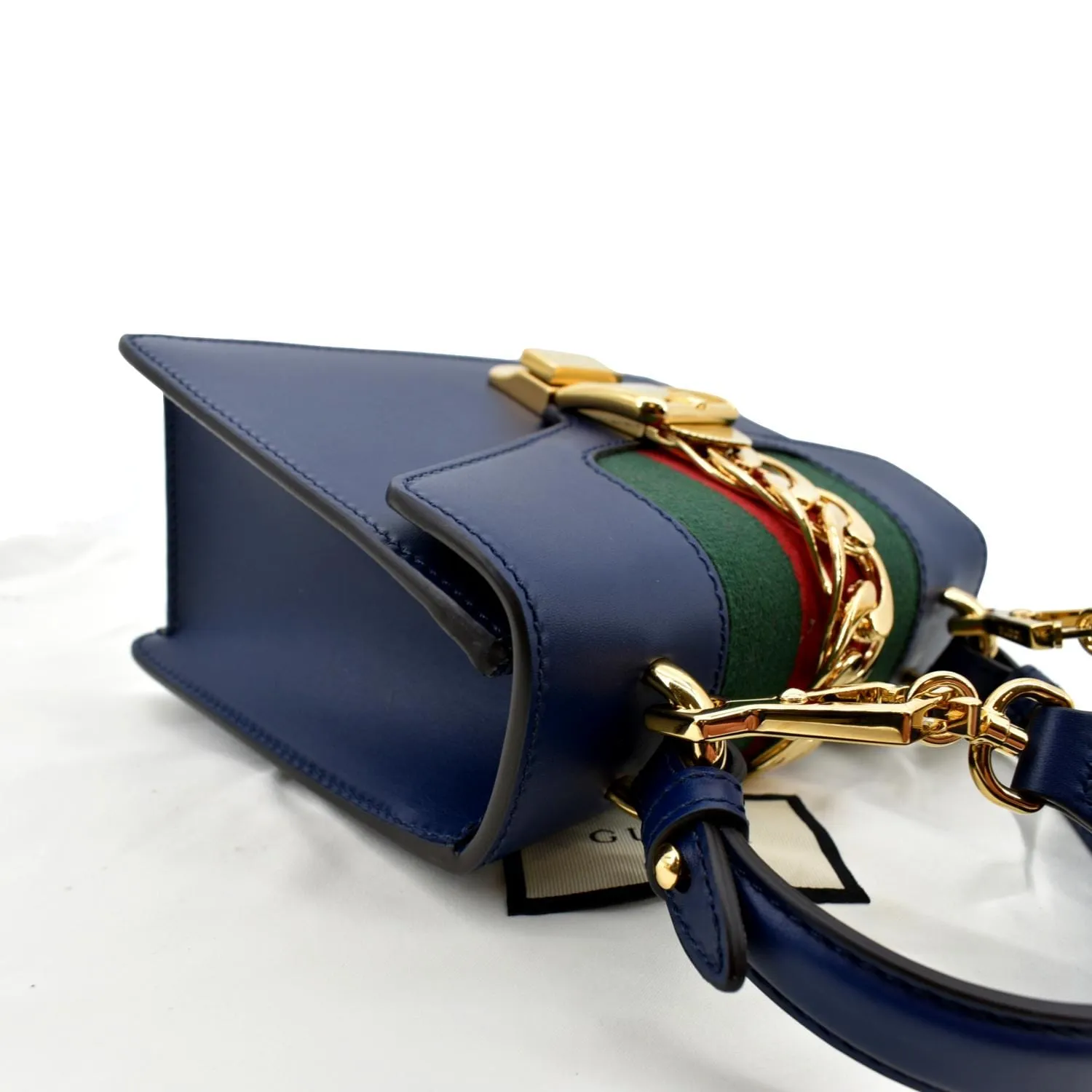 GUCCI Sylvie Mini Leather Top Handle Crossbody Bag Blue 470270