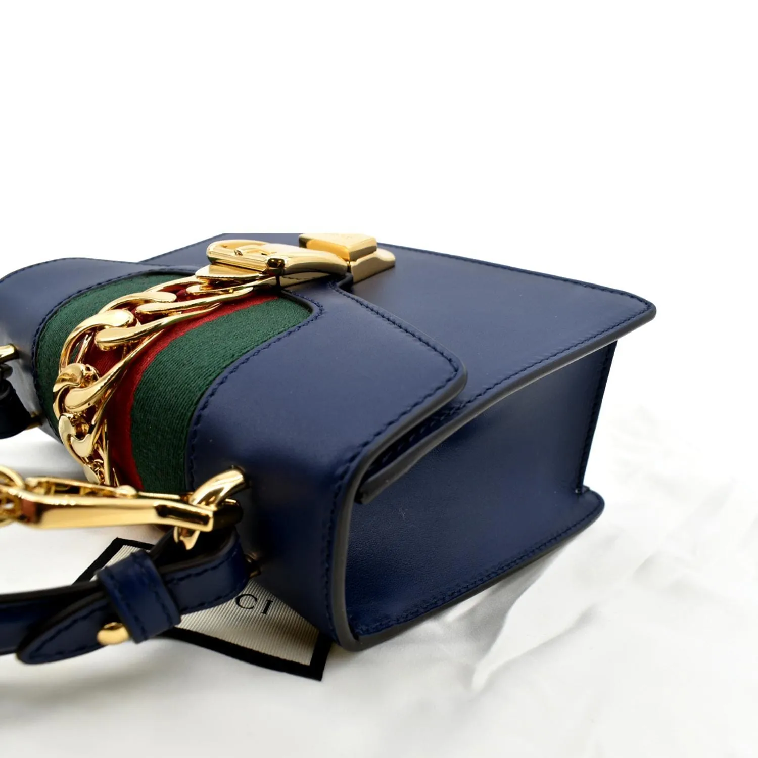 GUCCI Sylvie Mini Leather Top Handle Crossbody Bag Blue 470270