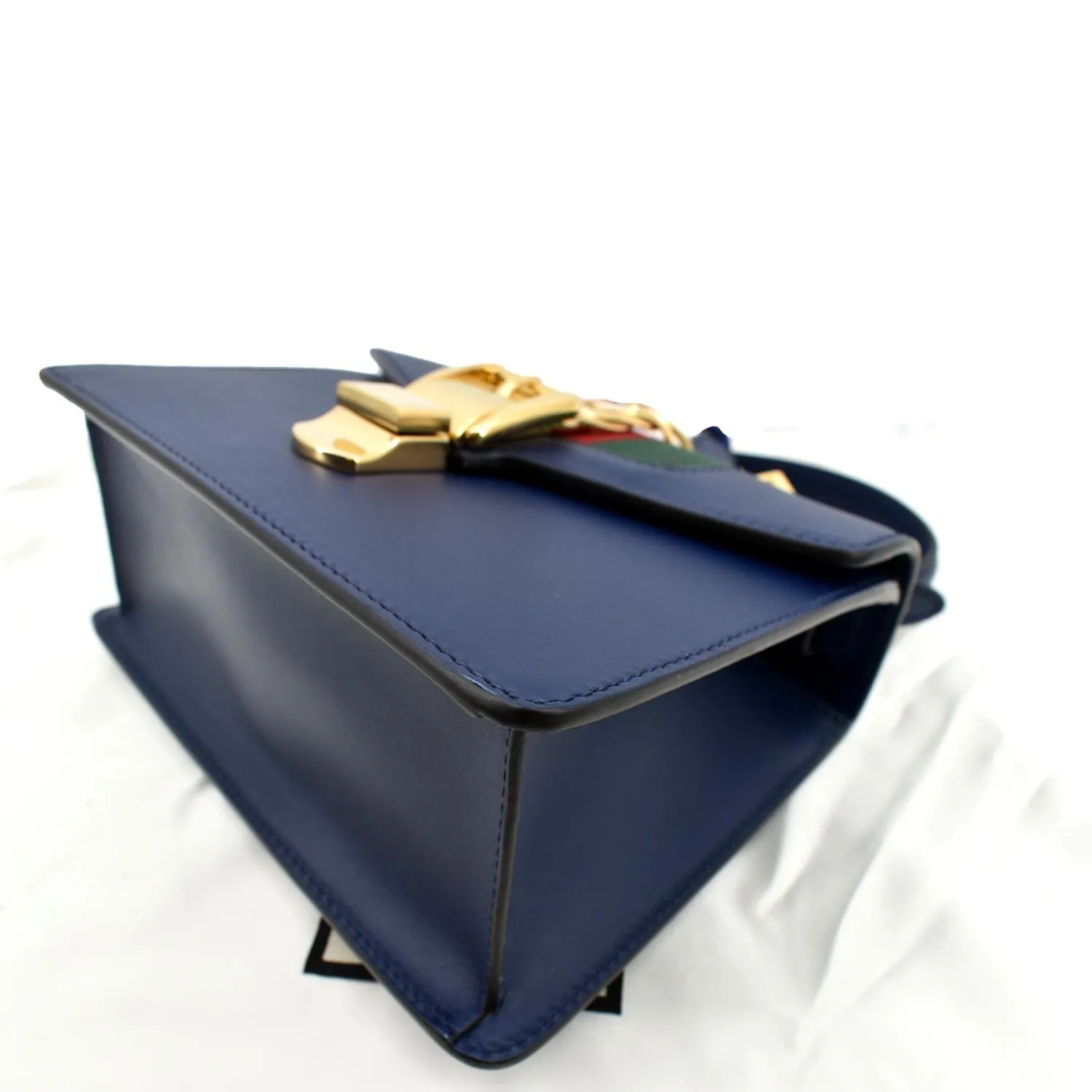 GUCCI Sylvie Mini Leather Top Handle Crossbody Bag Blue 470270