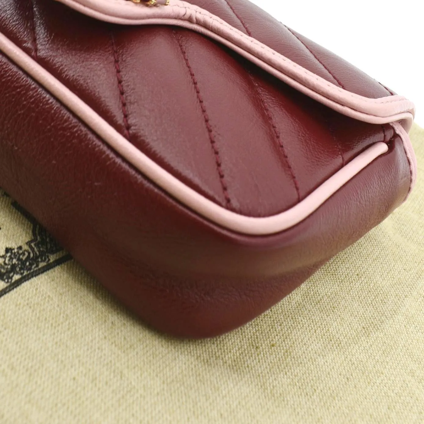 GUCCI Vintage Effect Super Mini GG Marmont Diagonal Leather Shoulder Bag Red 574969