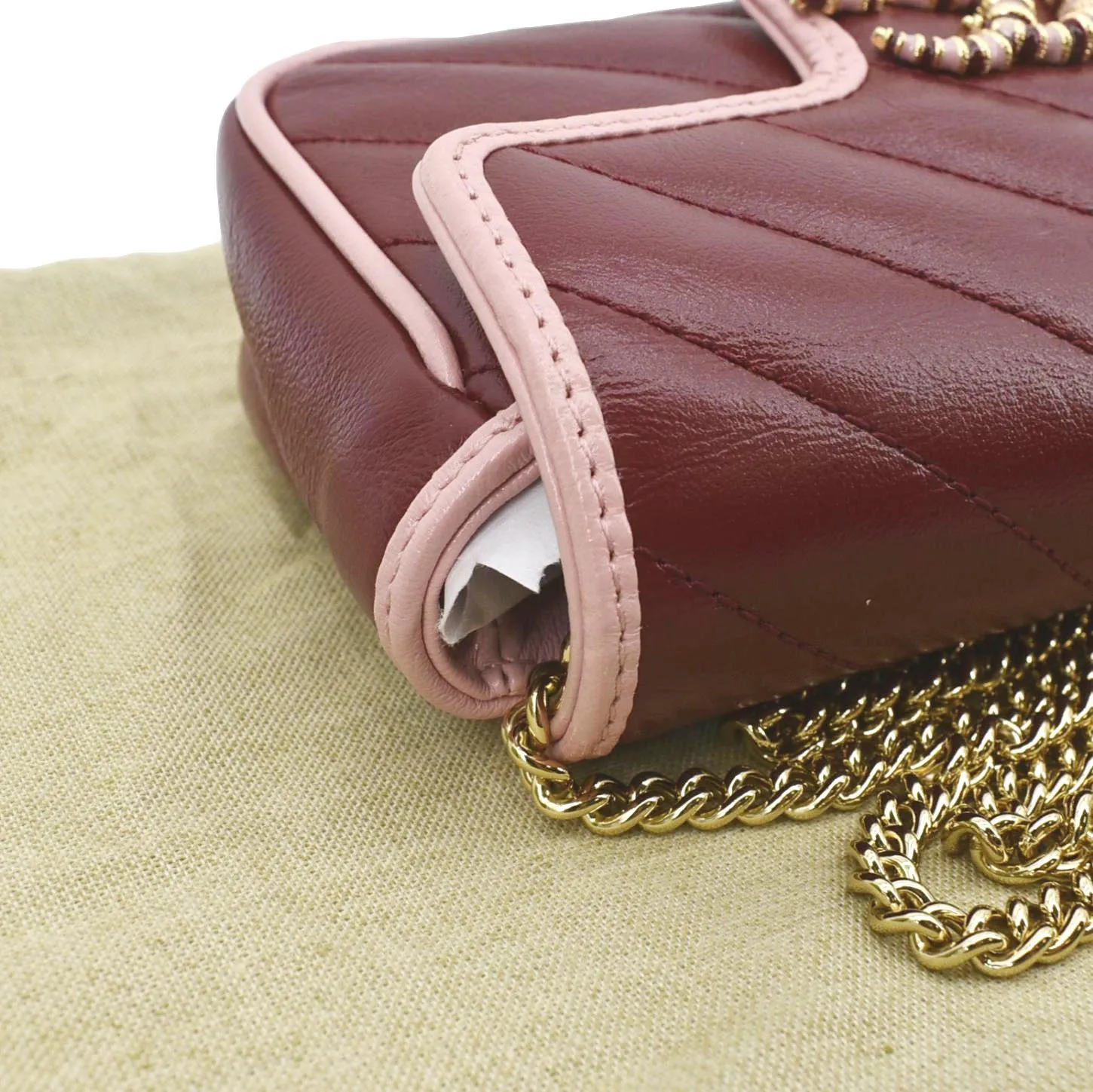 GUCCI Vintage Effect Super Mini GG Marmont Diagonal Leather Shoulder Bag Red 574969