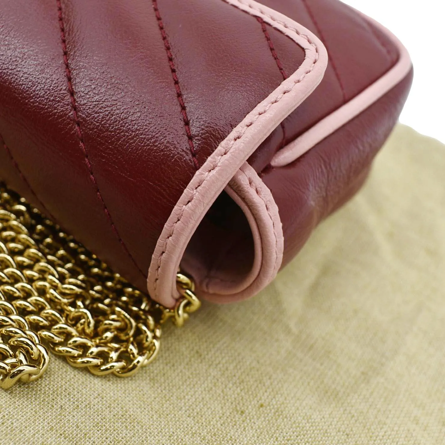 GUCCI Vintage Effect Super Mini GG Marmont Diagonal Leather Shoulder Bag Red 574969