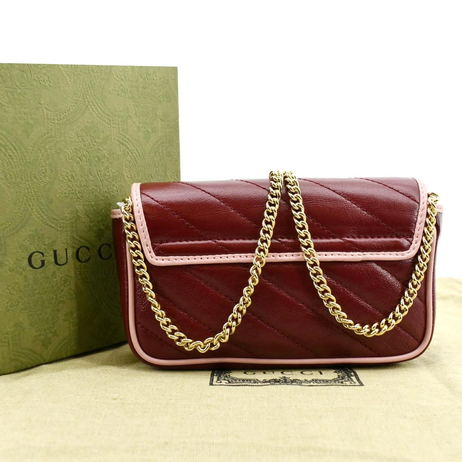 GUCCI Vintage Effect Super Mini GG Marmont Diagonal Leather Shoulder Bag Red 574969
