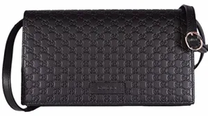 Gucci Women's Leather Micro GG Guccissima Mini Crossbody Wallet Bag Purse (Black)