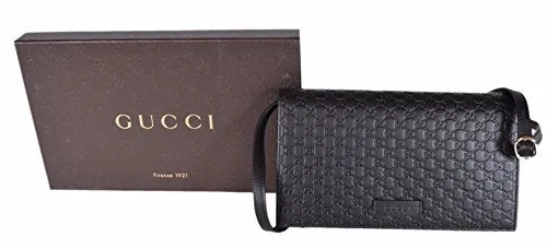 Gucci Women's Leather Micro GG Guccissima Mini Crossbody Wallet Bag Purse (Black)
