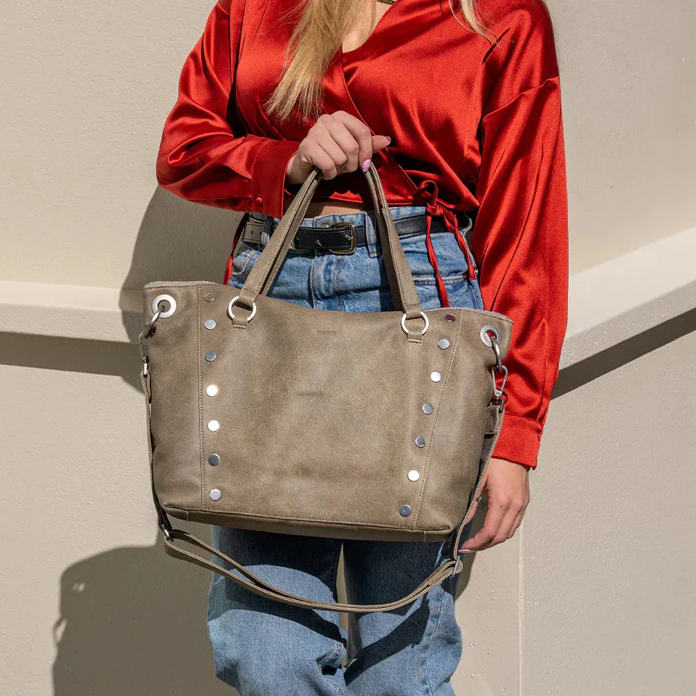 Hammitt Daniel Large Pewter/Brushed Silver Leather Satchel