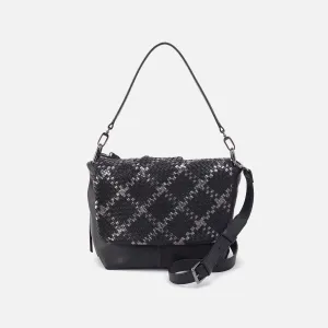 Harley Convertible Shoulder Bag In Woven Leather - Black Metallic Woven