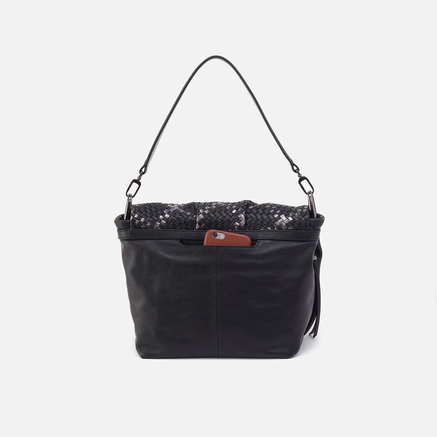 Harley Convertible Shoulder Bag In Woven Leather - Black Metallic Woven