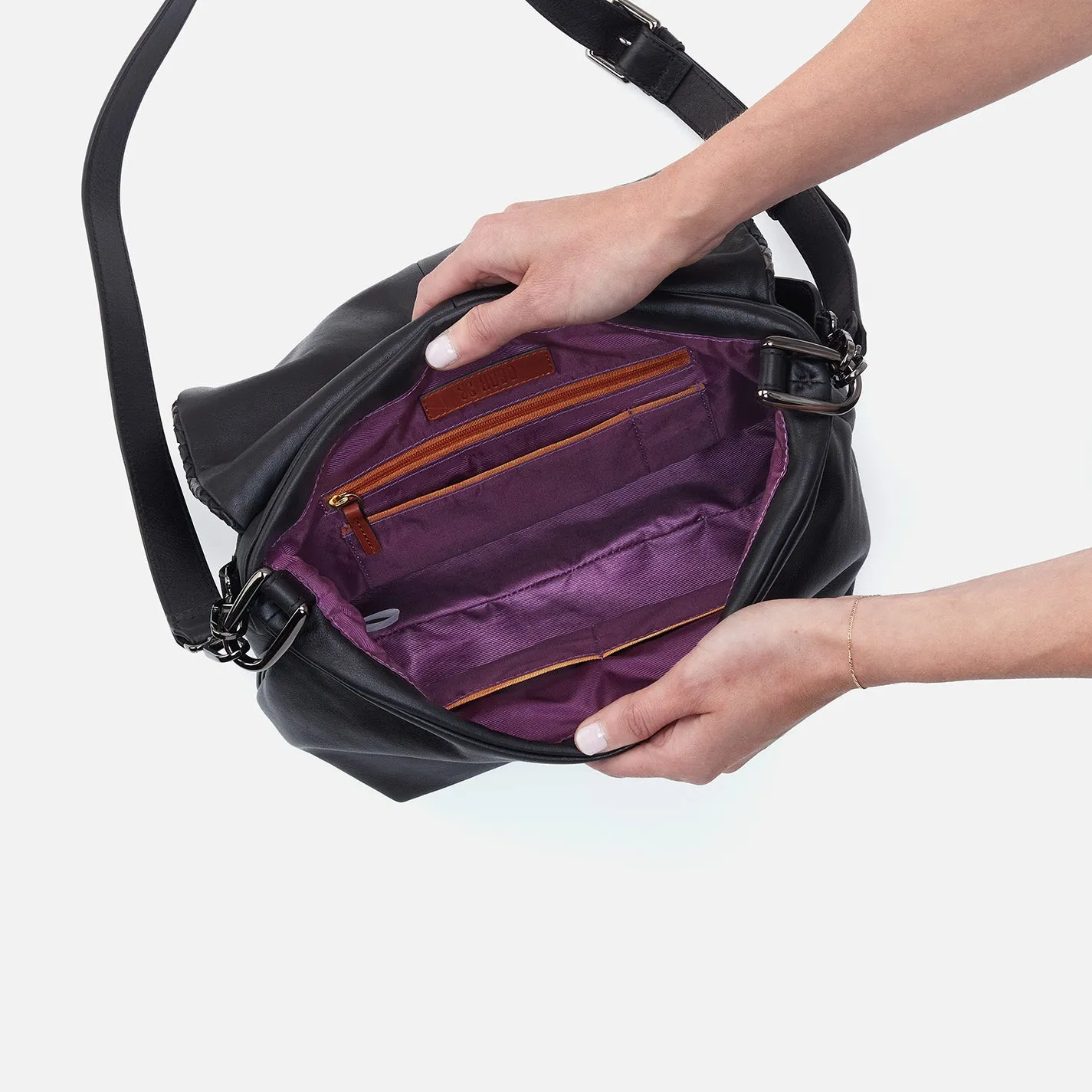 Harley Convertible Shoulder Bag In Woven Leather - Black Metallic Woven