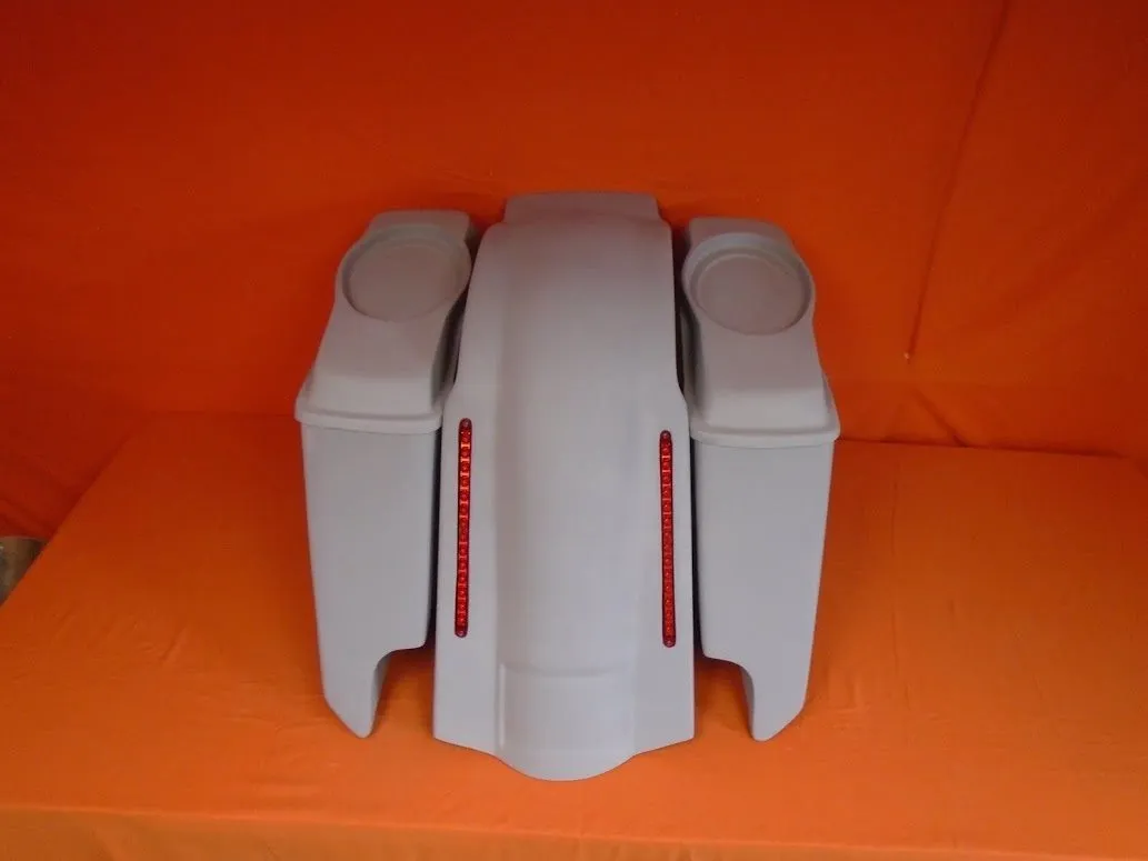 Harley Davidson 5" Heritage Softail Extended Saddlebags 6 .5" Speaker Lids   LED Fender Dual Cutouts