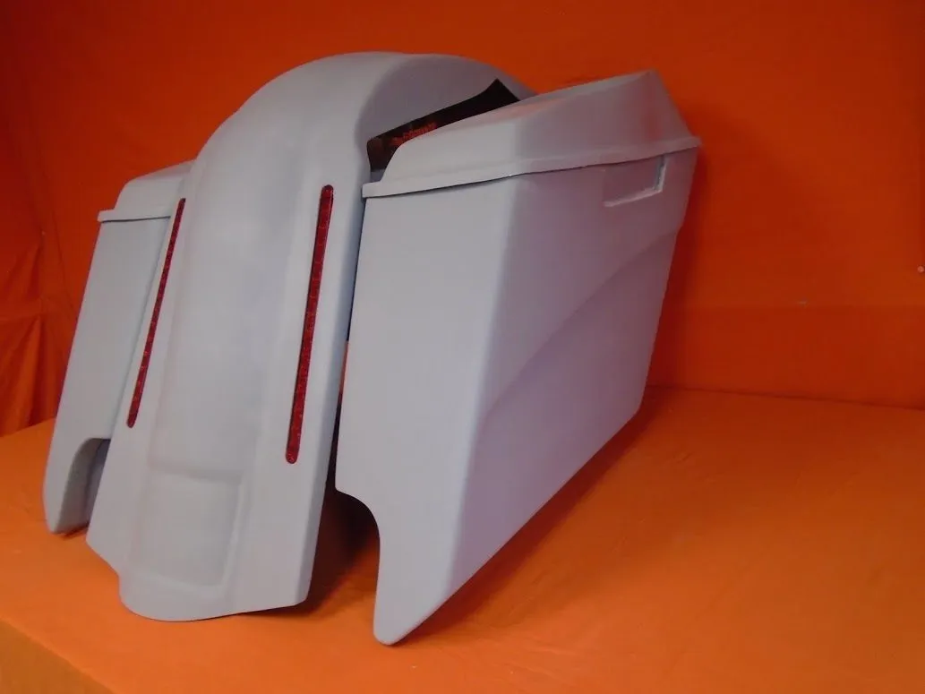 Harley Davidson 5" Heritage Softail Extended Saddlebags 6 .5" Speaker Lids   LED Fender Dual Cutouts