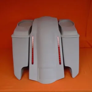 Harley Davidson 5" Heritage Softail Extended Saddlebags 6 .5" Speaker Lids   LED Fender Dual Cutouts