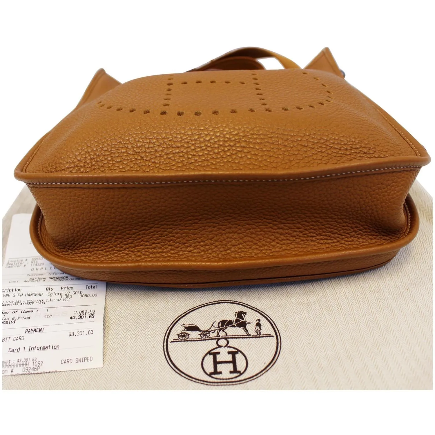 HERMES Evelyne PM III Clemence Leather Shoulder Crossbody Bag Gold