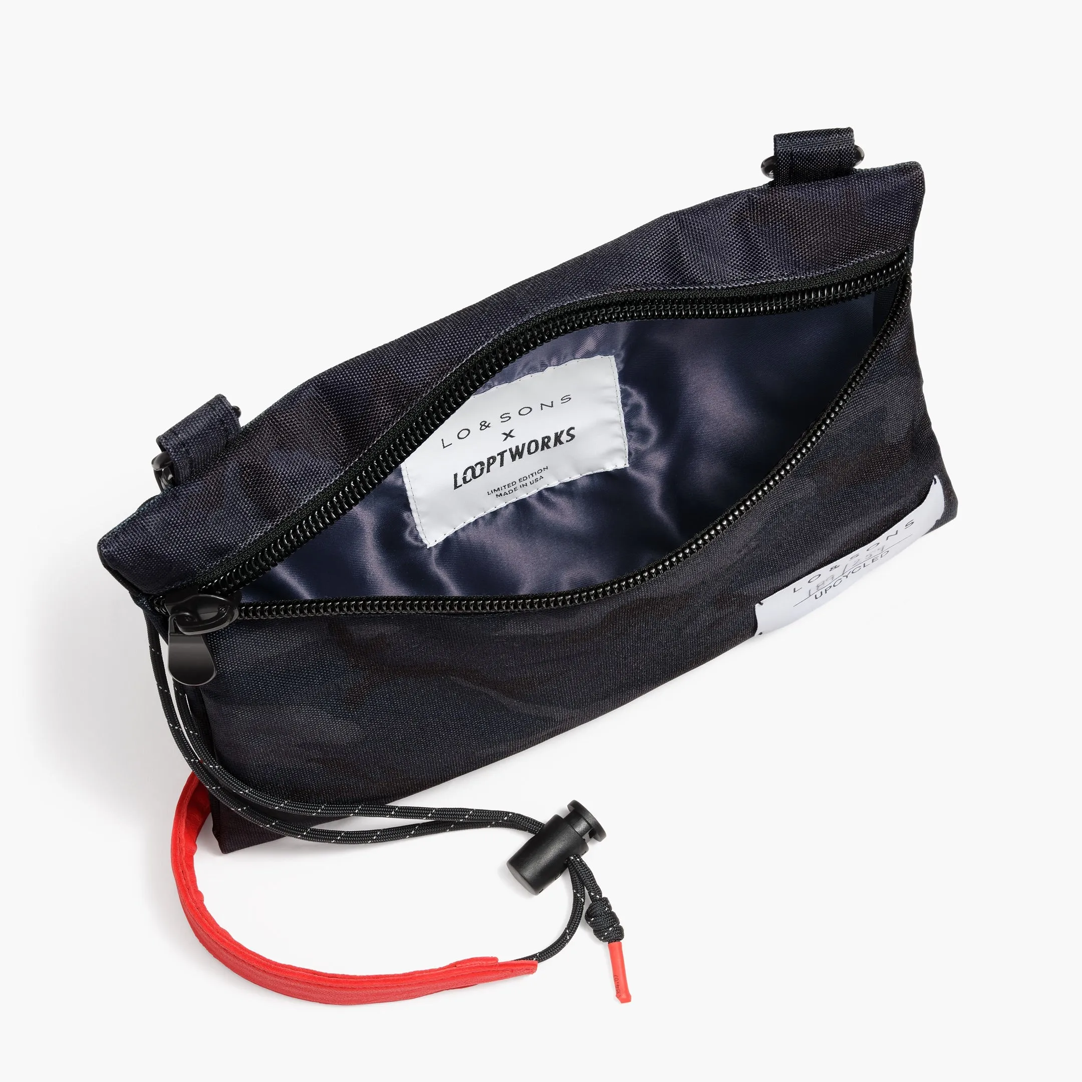 Hilo Upcycled Sacoche - Recycled Poly - Navy Camo / Parisian Night with Red Shoulder / Grey Paracord