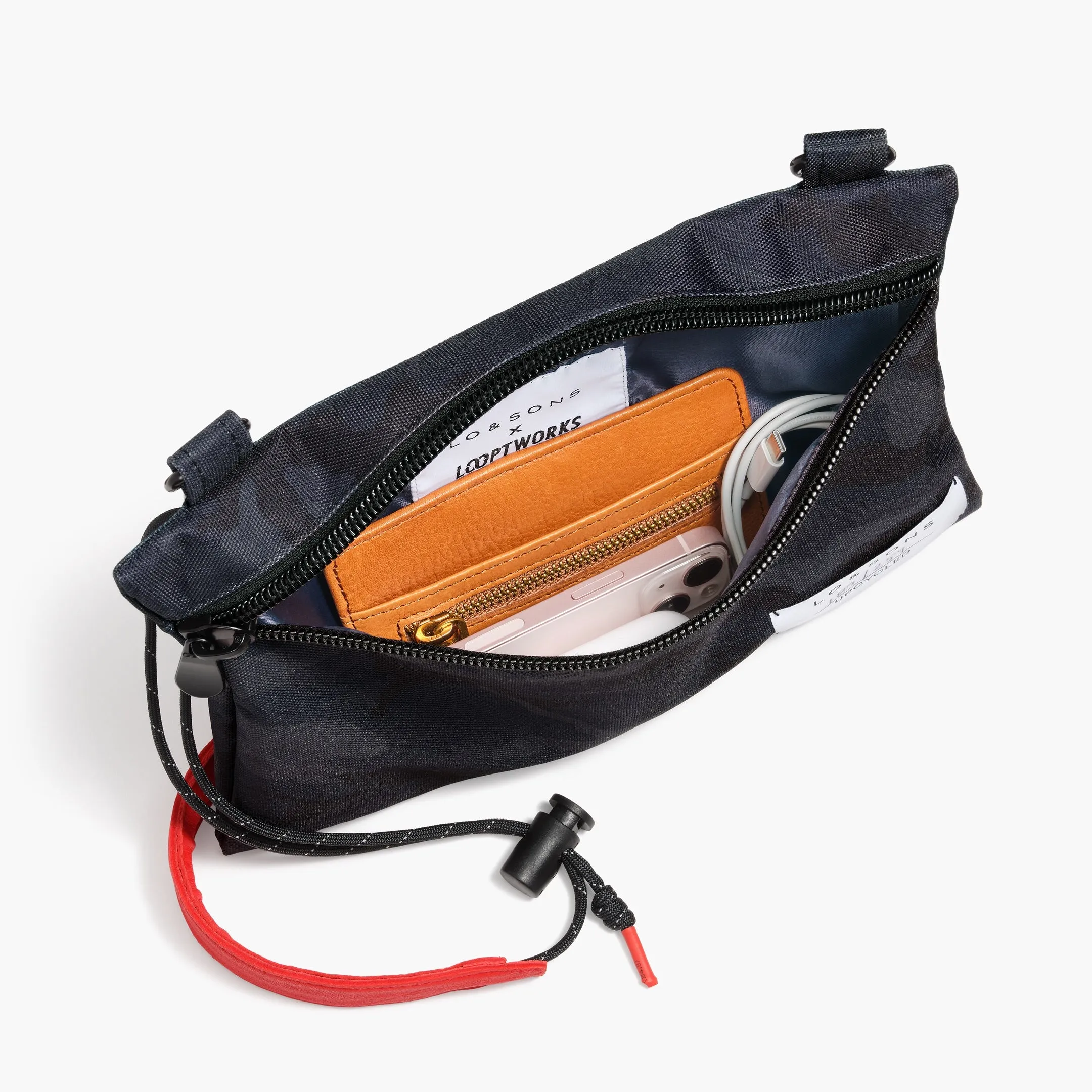 Hilo Upcycled Sacoche - Recycled Poly - Navy Camo / Parisian Night with Red Shoulder / Grey Paracord