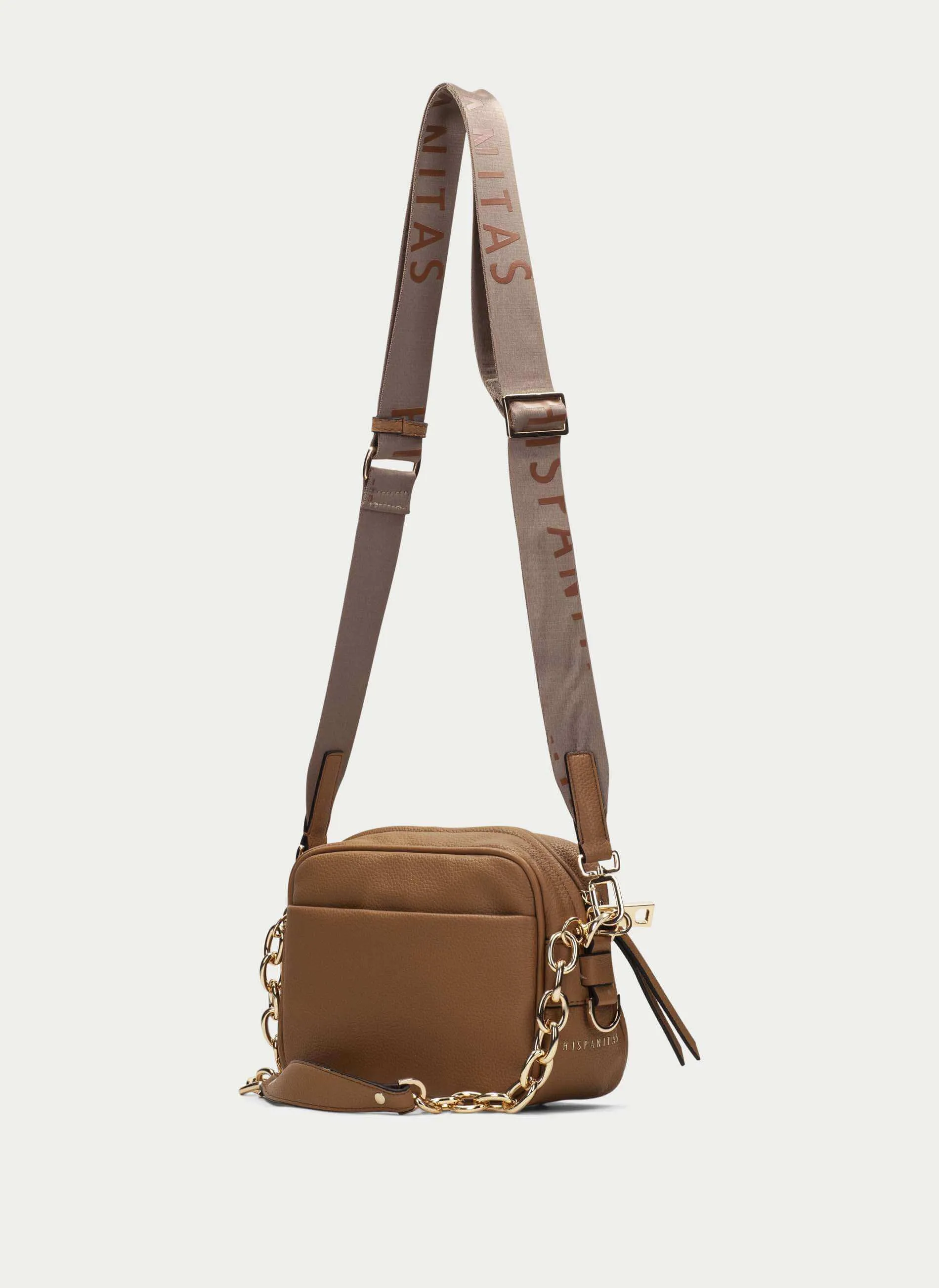 Hispanitas Embossed Leather Crossbody Chain Strap Bag - Pale Tan