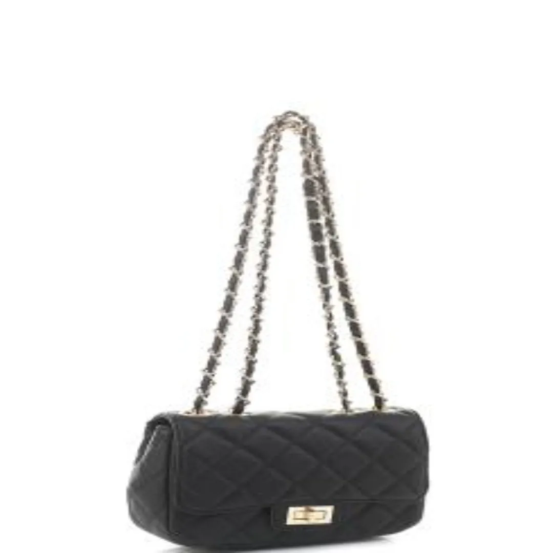 Hitter Handbag Black Vegan Leather Twist Lock and Zipper Closure Shoulder Bag