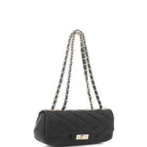 Hitter Handbag Black Vegan Leather Twist Lock and Zipper Closure Shoulder Bag