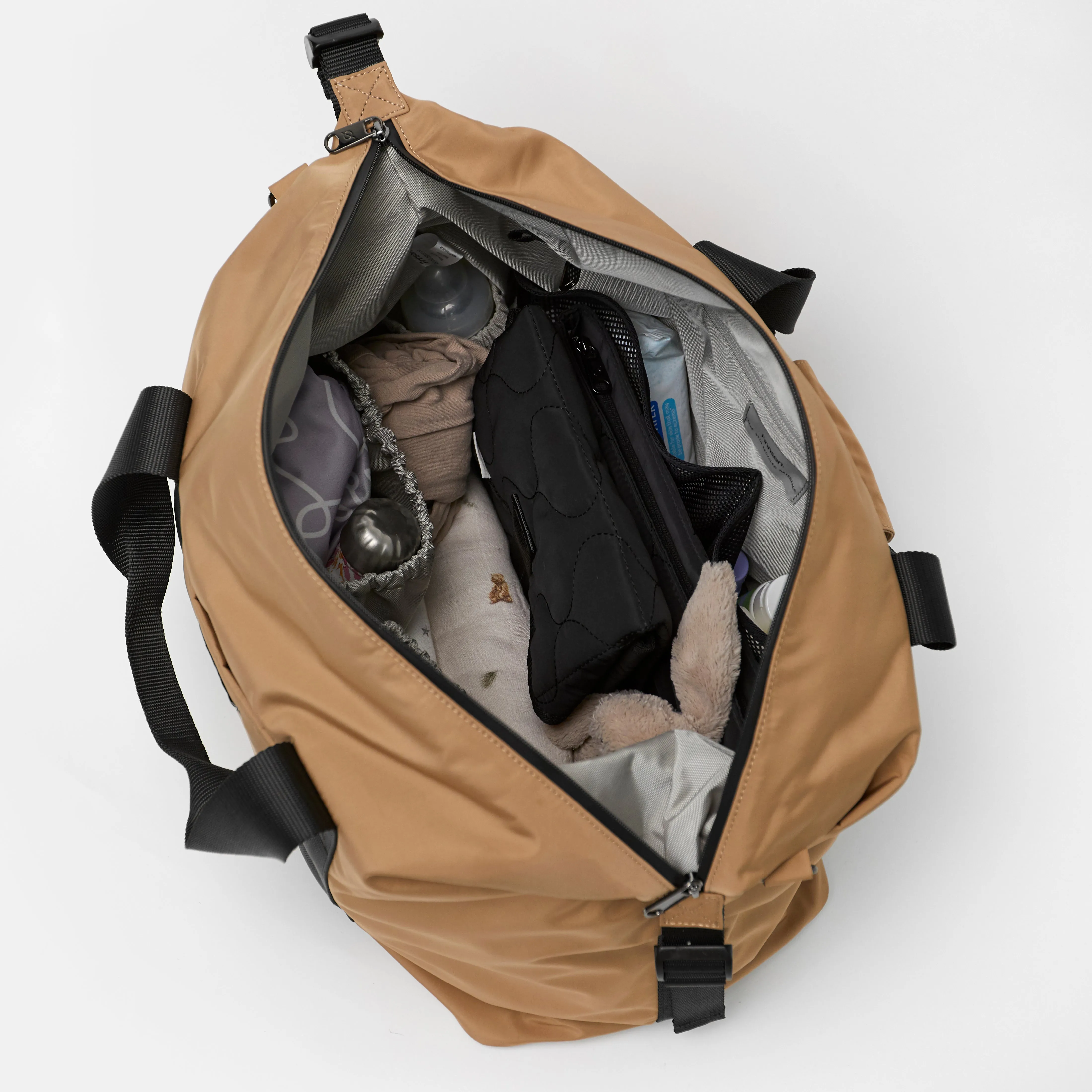 Ida Eco Holdall Baby Change Bag with Black Change Mat (Camel)