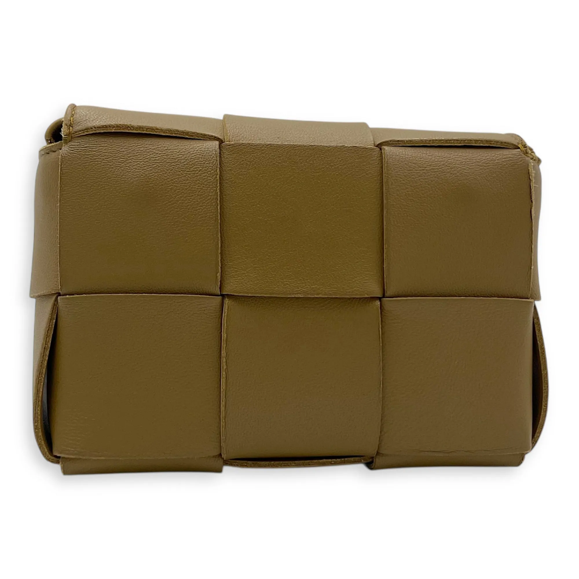Intrecciato Crossbody Bag Mini Brown in Calfskin, Gold hardware