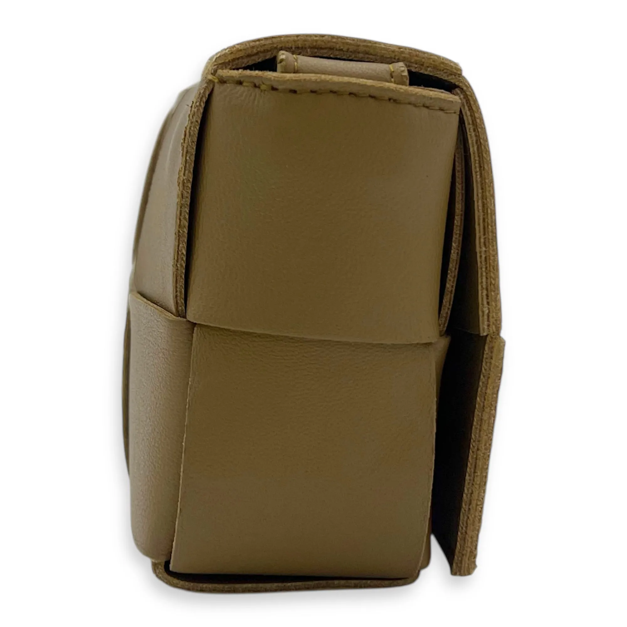 Intrecciato Crossbody Bag Mini Brown in Calfskin, Gold hardware