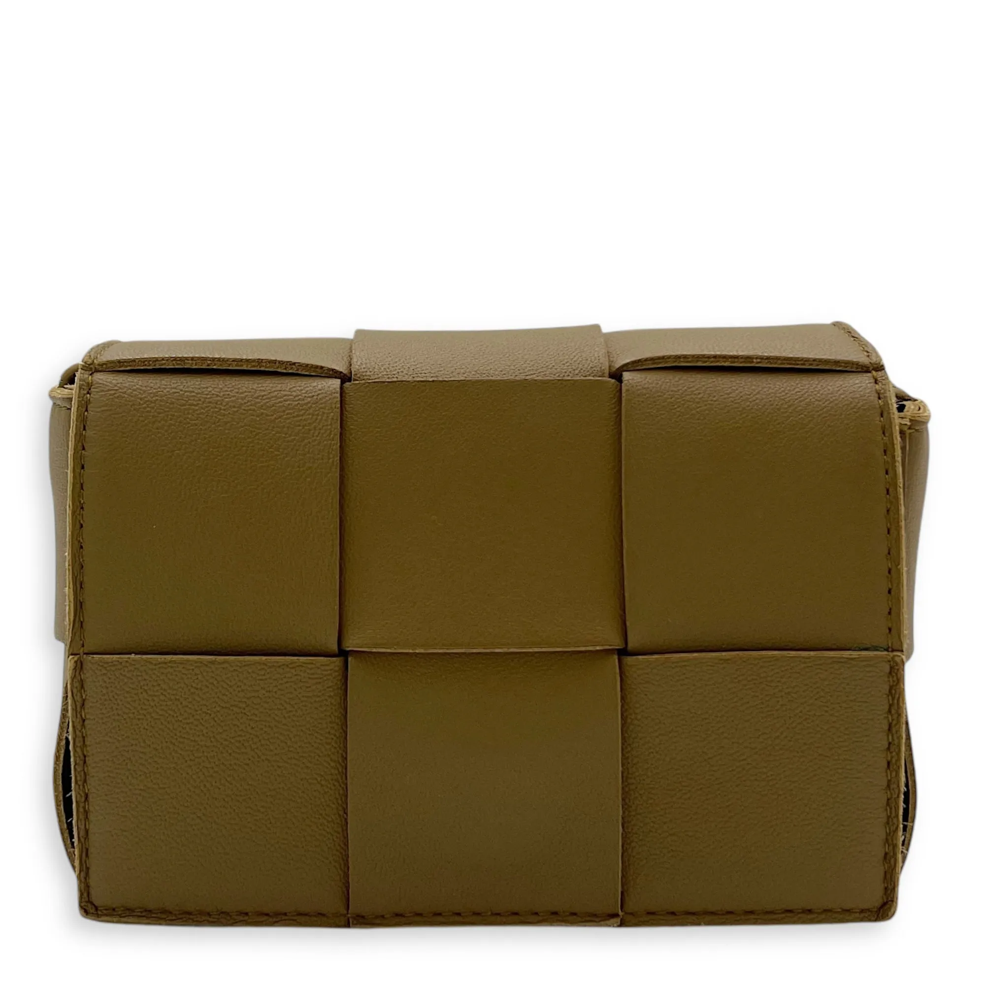 Intrecciato Crossbody Bag Mini Brown in Calfskin, Gold hardware