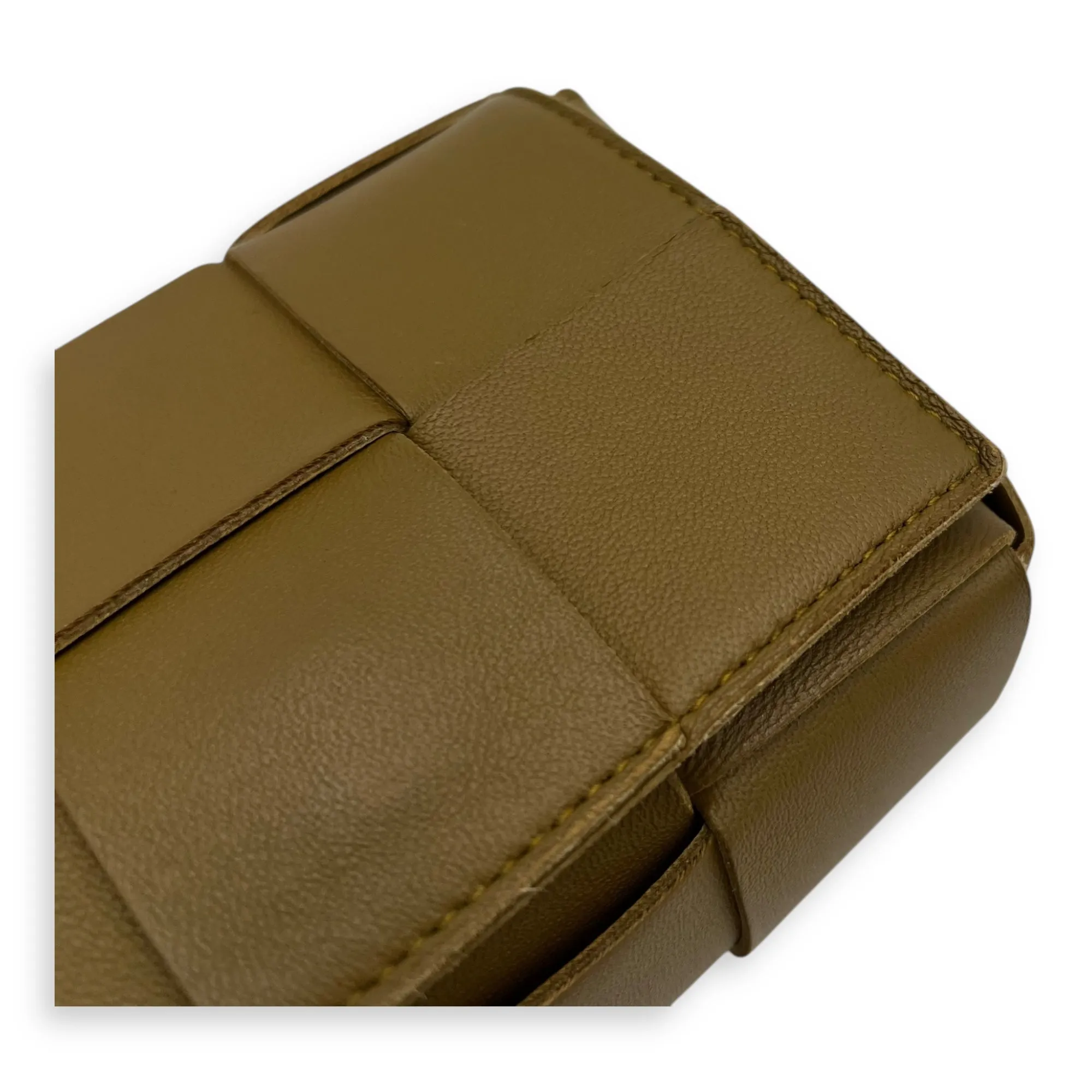 Intrecciato Crossbody Bag Mini Brown in Calfskin, Gold hardware