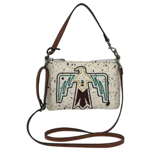 Justin White Hair On Mini Shoulder Bag/Crossbody with Thunderbird Embroidery