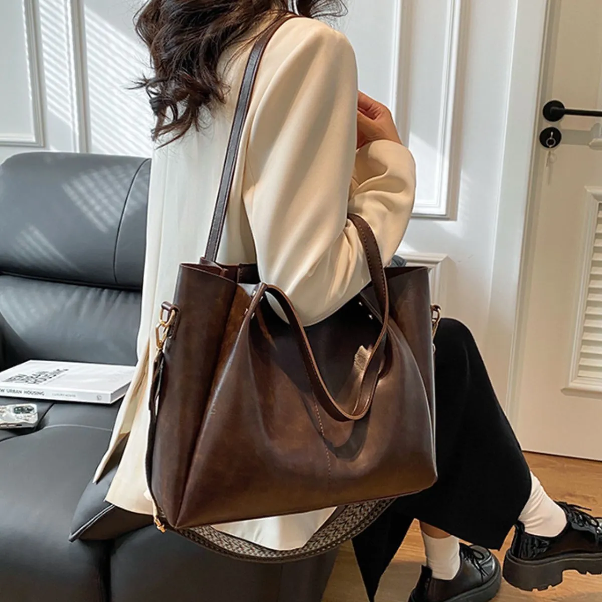 Kayla PU Leather Large Tote Bag
