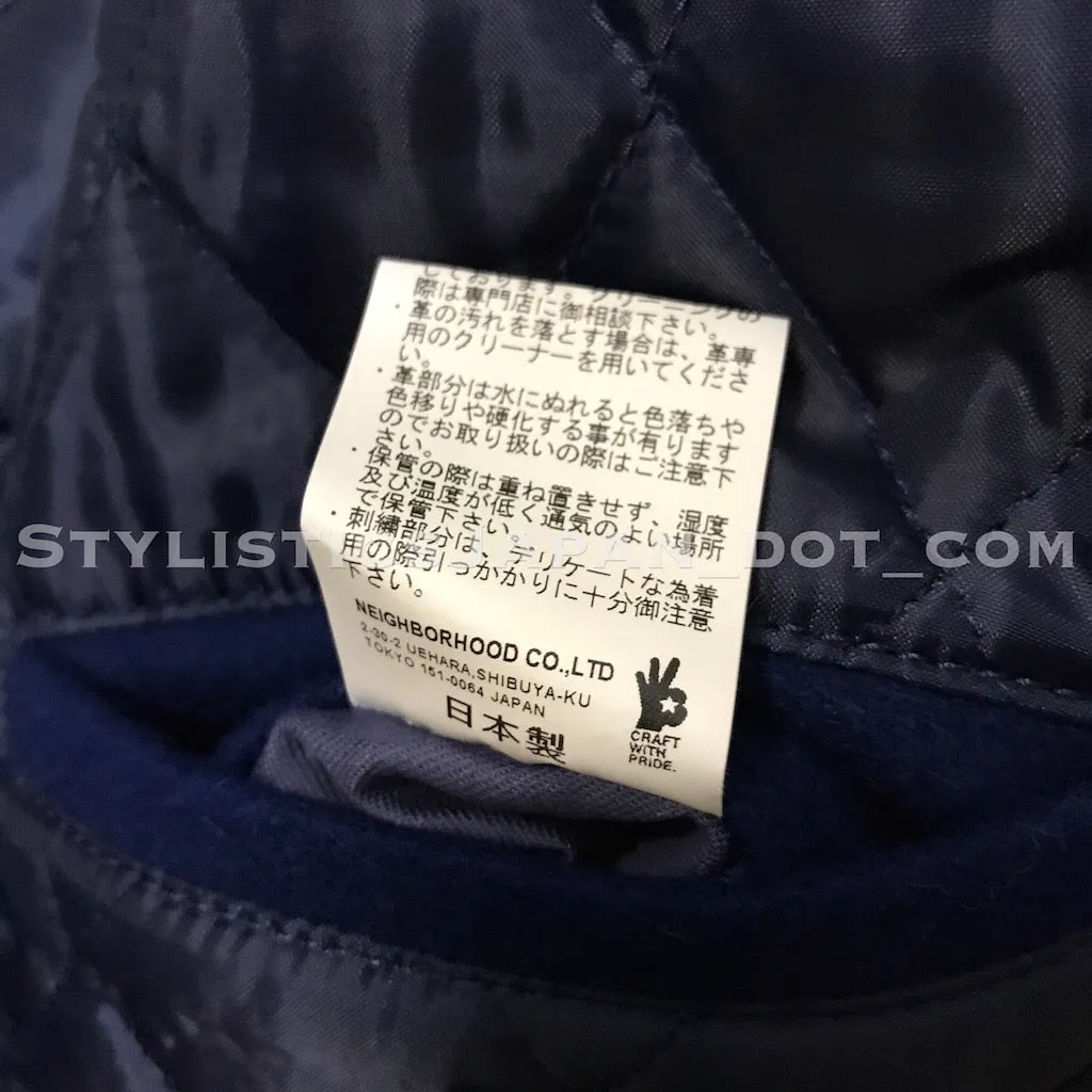 [L] (Offers OK) FPAR (WTaps) Vintage Mad Goyle Wool/Leather Stadium Jacket Blue/Grey