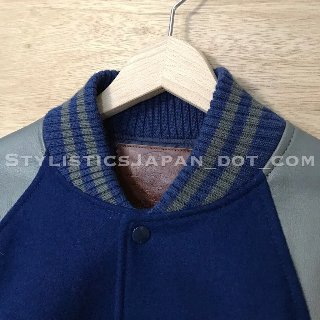 [L] (Offers OK) FPAR (WTaps) Vintage Mad Goyle Wool/Leather Stadium Jacket Blue/Grey
