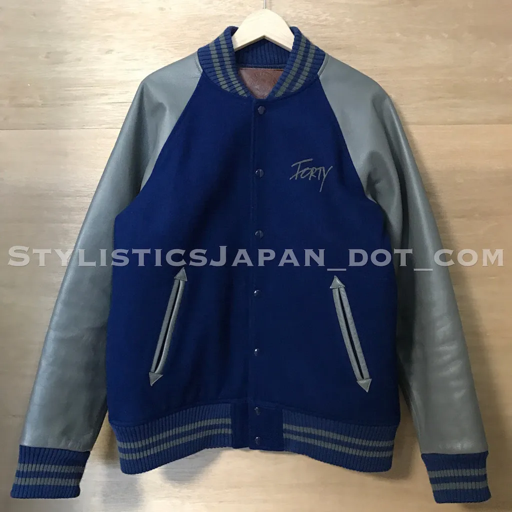 [L] (Offers OK) FPAR (WTaps) Vintage Mad Goyle Wool/Leather Stadium Jacket Blue/Grey