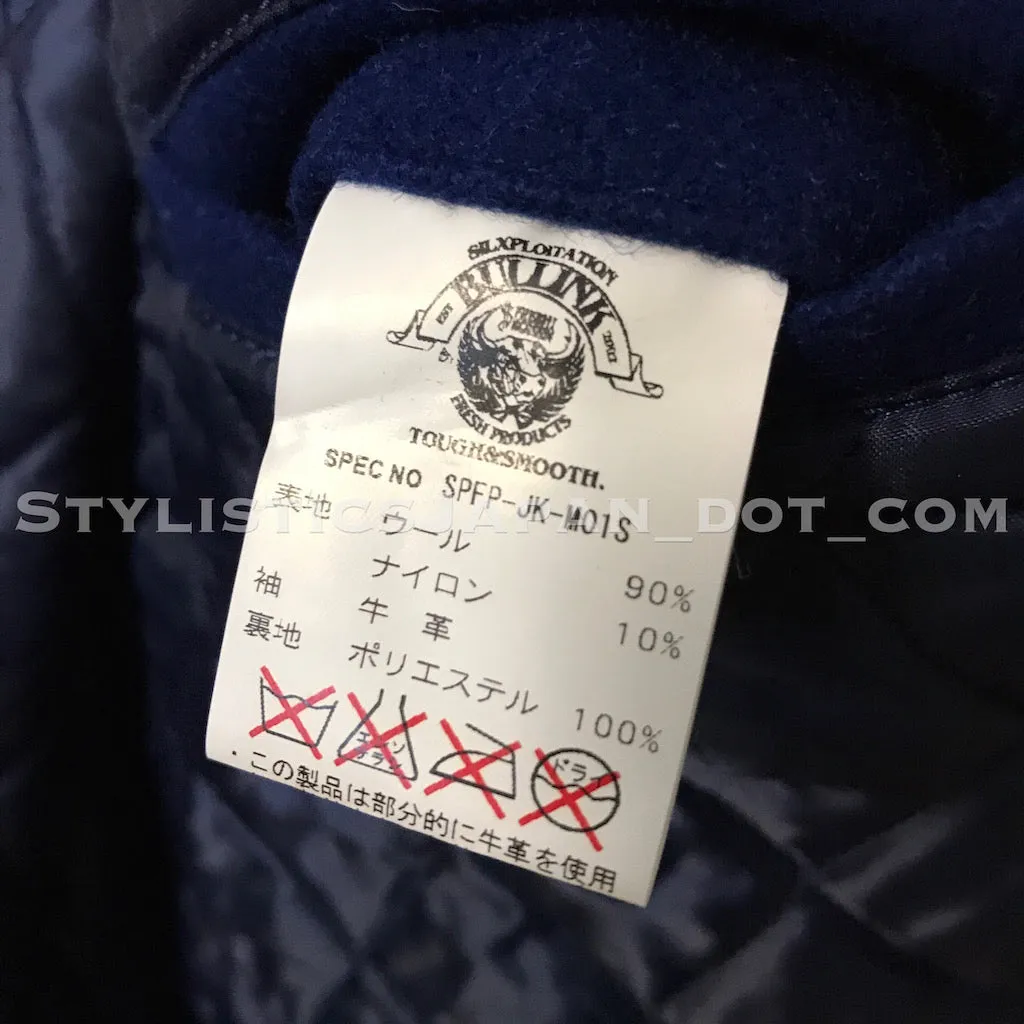 [L] (Offers OK) FPAR (WTaps) Vintage Mad Goyle Wool/Leather Stadium Jacket Blue/Grey