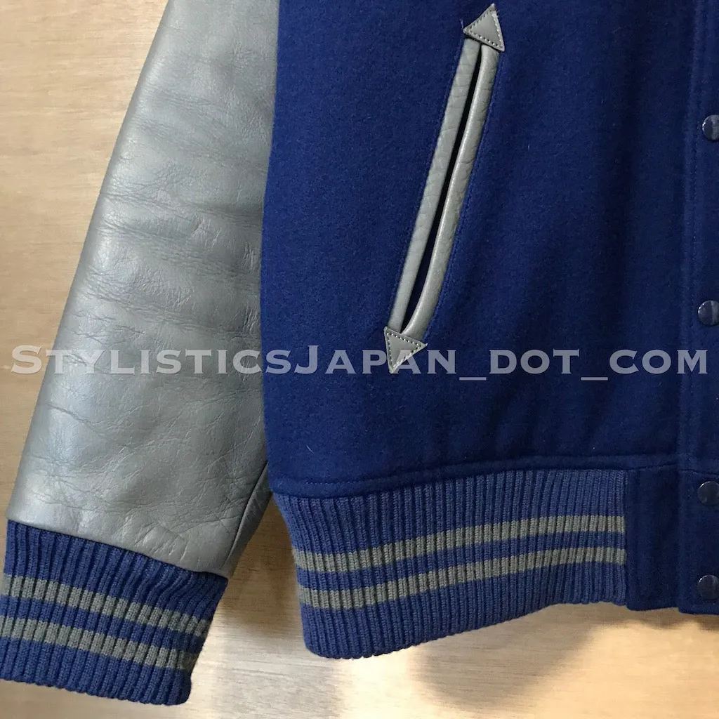 [L] (Offers OK) FPAR (WTaps) Vintage Mad Goyle Wool/Leather Stadium Jacket Blue/Grey