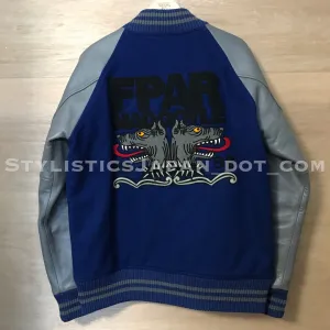 [L] (Offers OK) FPAR (WTaps) Vintage Mad Goyle Wool/Leather Stadium Jacket Blue/Grey