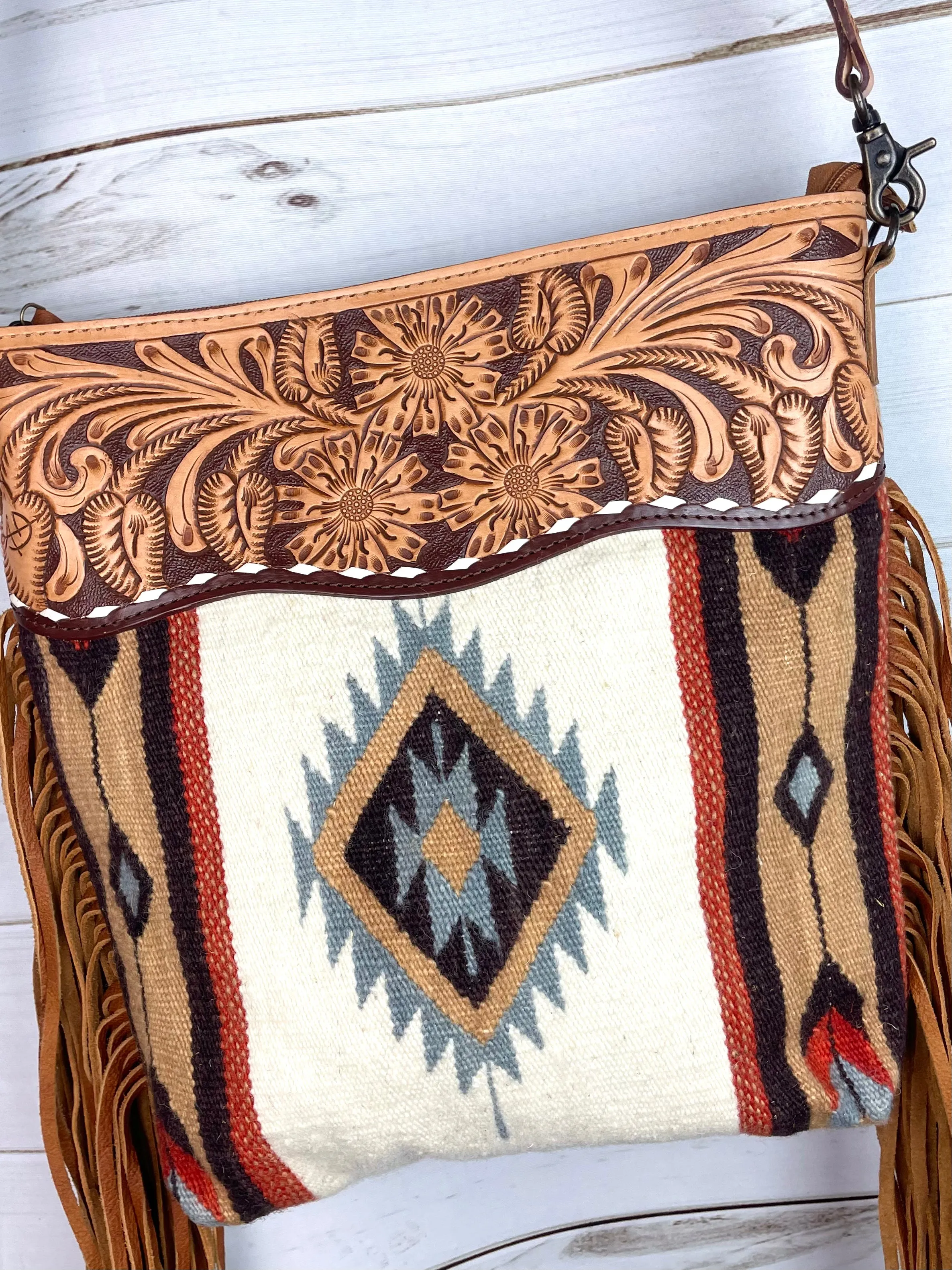 Large Churro Tan & Grey Wool Serape Handbag