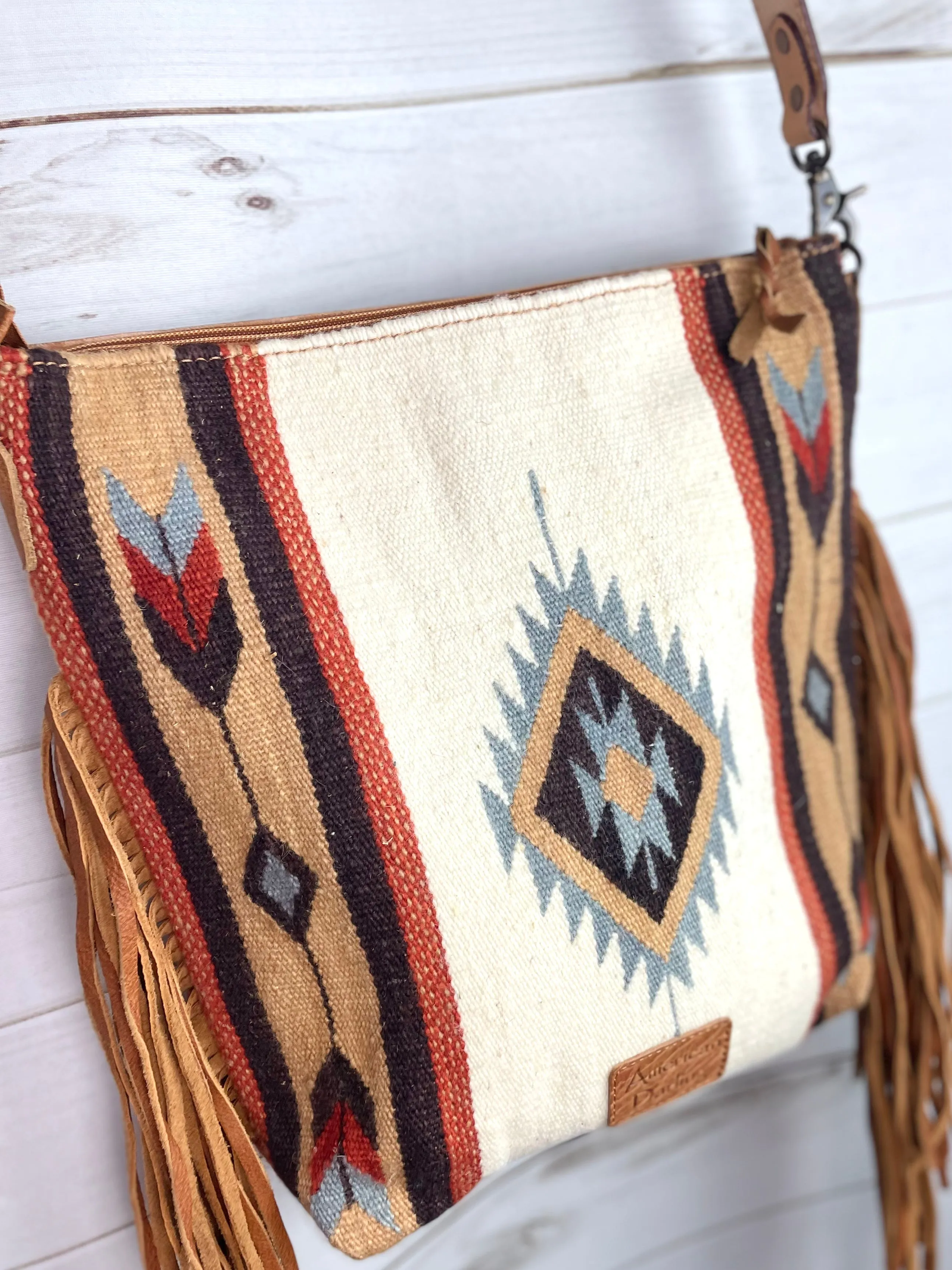 Large Churro Tan & Grey Wool Serape Handbag